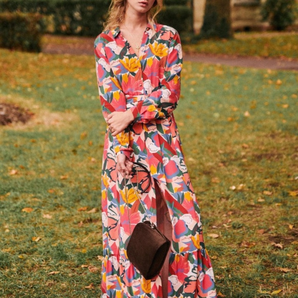 Sézane Delphina dress, EUC silk maxi dress, size 38, suitable for 6/8